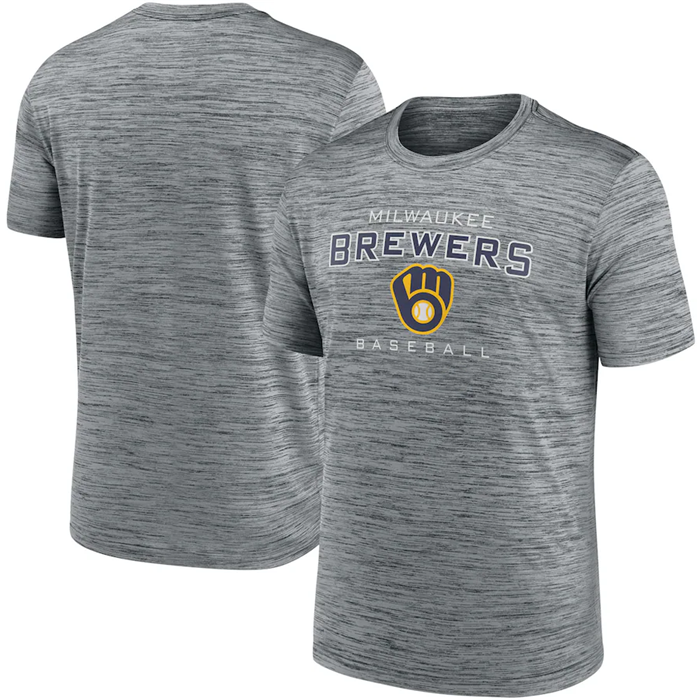 Men's Milwaukee Brewers Gray Velocity Practice Performance T-Shirt - Click Image to Close